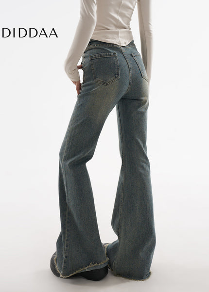 Blue Raw Edged Low Rise Flared Jeans for Women - Women’s Jeans