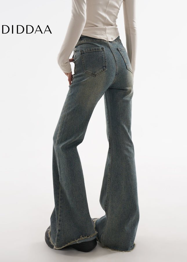 Blue Raw Edged Low Rise Flared Jeans for Women - Women’s Jeans