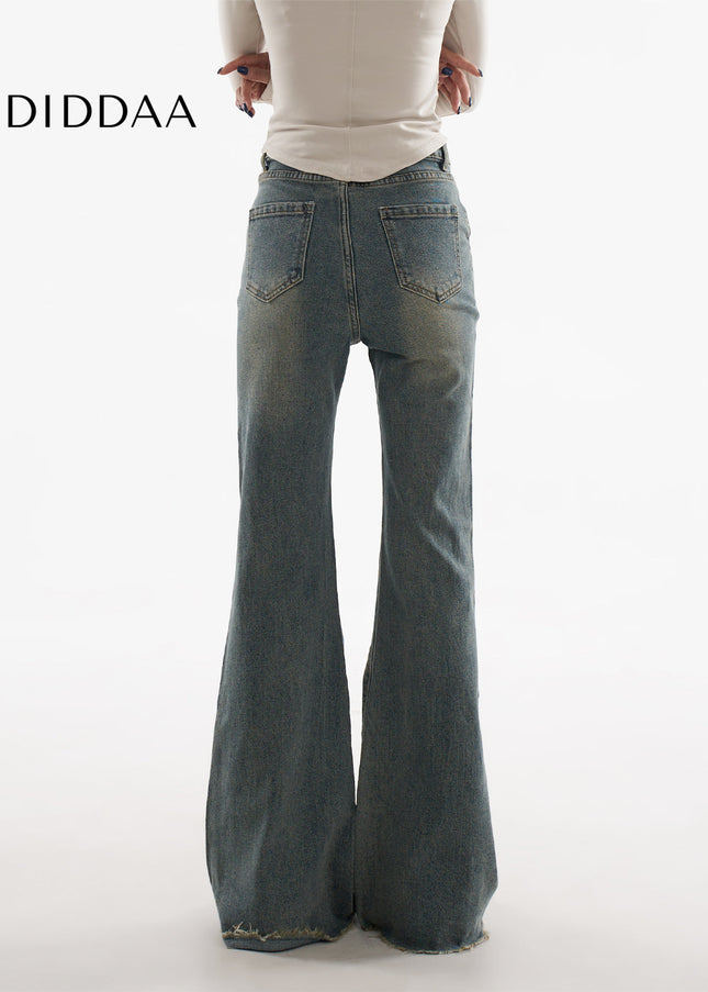 Blue Raw Edged Low Rise Flared Jeans for Women - Women’s Jeans