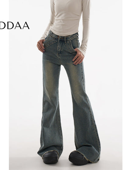 Blue Raw Edged Low Rise Flared Jeans for Women - XS / Vintage Blue - Women’s Jeans