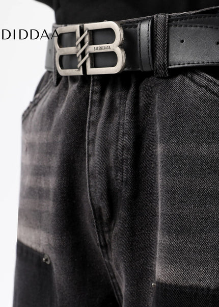 Blue Raw Edges Loose Straight Jeans - Men’s Jeans