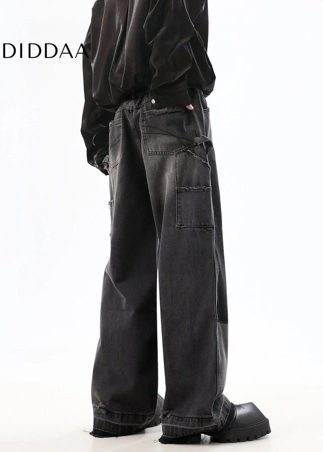 Blue Raw Edges Loose Straight Jeans - Men’s Jeans