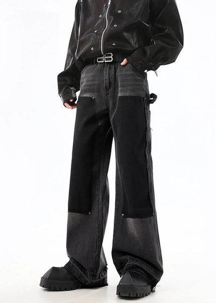 Blue Raw Edges Loose Straight Jeans - S / Black - Men’s Jeans