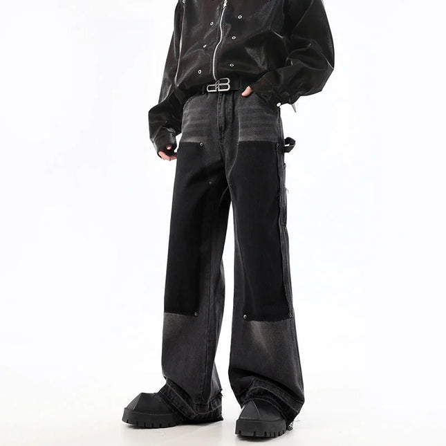 Blue Raw Edges Loose Straight Jeans - S / Black - Men’s Jeans