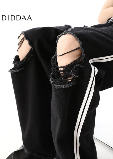 Blue Raw Ripped Wide Leg Jeans Men’s Summer Trousers - Men’s Jeans