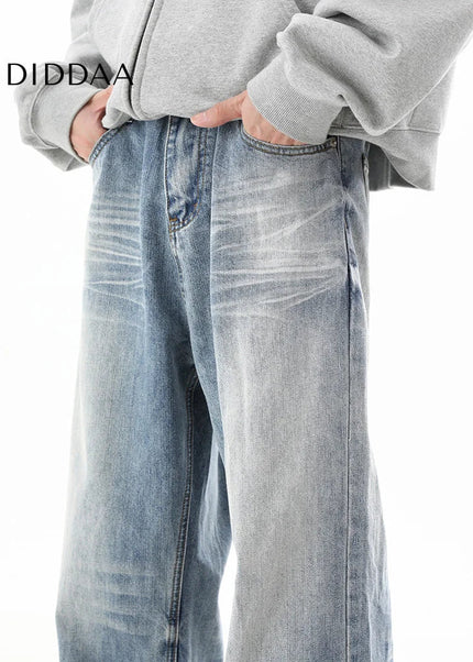 Blue Relaxed Fit American Hiphop Wide Leg Jeans - Men’s Jeans