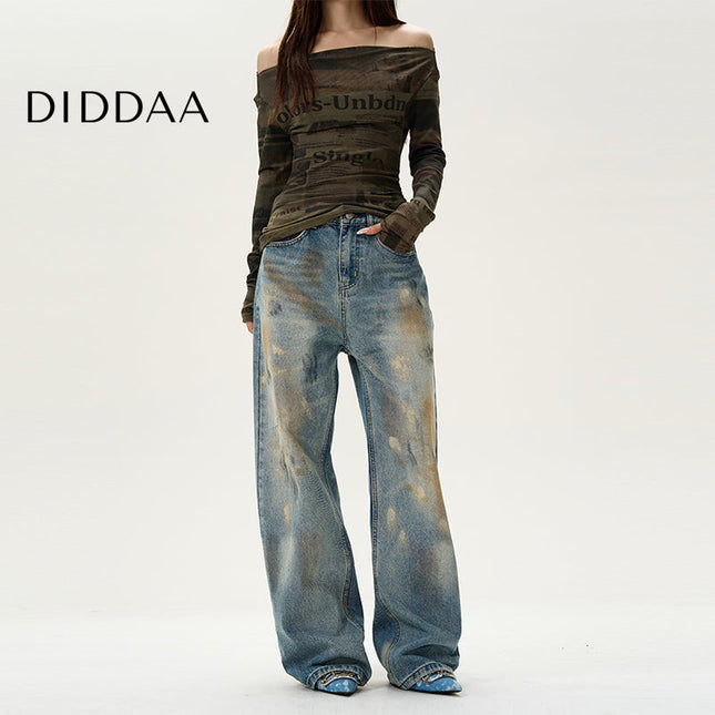 Blue Relaxed Fit Splashed Jeans for Men - S / Vintage Blue - Women’s Jeans