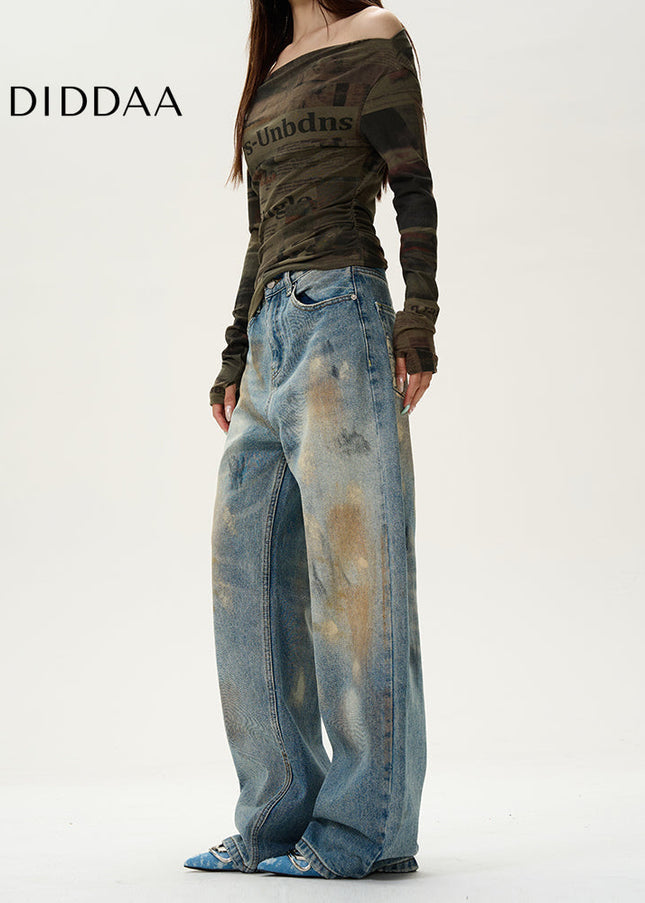 Blue Relaxed Fit Splashed Jeans for Men - Women’s Jeans