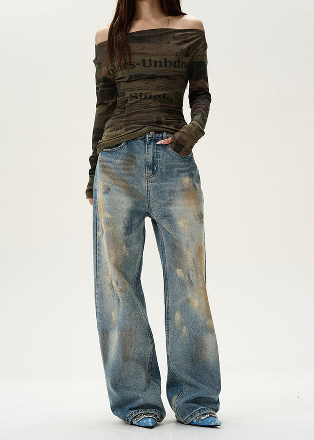 Blue Relaxed Fit Splashed Jeans for Men - Women’s Jeans