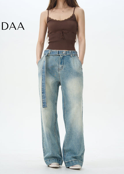 Blue Relaxed Fit Straight Jeans for Couples Trend - S / Mid Blue - Women’s Jeans