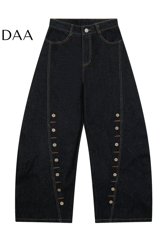 Blue Relaxed Fit Wide Leg Curved Knife Jeans - Black / S - Men’s Jeans