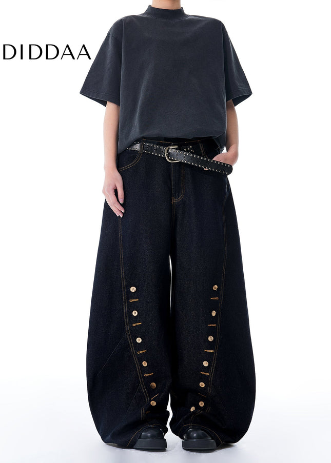 Blue Relaxed Fit Wide Leg Curved Knife Jeans - Men’s Jeans