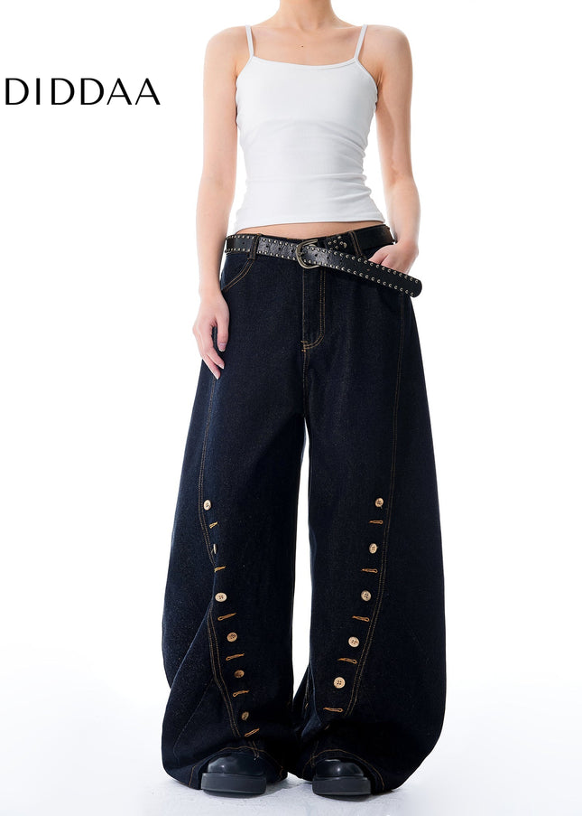 Blue Relaxed Fit Wide Leg Curved Knife Jeans - Men’s Jeans