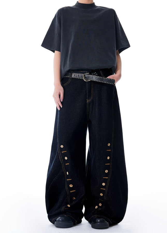 Blue Relaxed Fit Wide Leg Curved Knife Jeans - Men’s Jeans