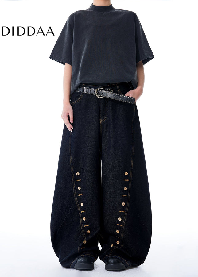 Blue Relaxed Fit Wide Leg Curved Knife Jeans - Men’s Jeans