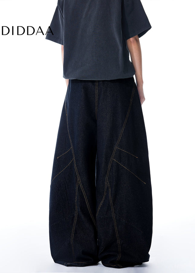 Blue Relaxed Fit Wide Leg Curved Knife Jeans - Men’s Jeans