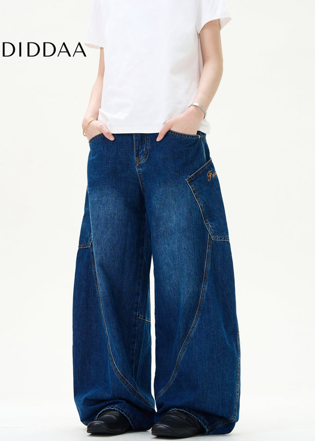 Blue Retro Baggy Wide Leg Jeans with Big Pockets - Men’s Jeans