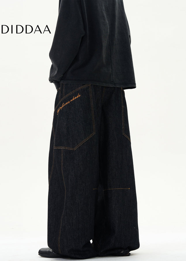 Blue Retro Baggy Wide Leg Jeans with Big Pockets - Men’s Jeans