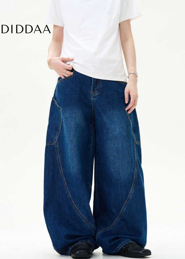 Blue Retro Baggy Wide Leg Jeans with Big Pockets - Men’s Jeans