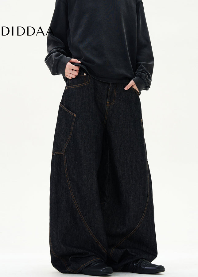 Blue Retro Baggy Wide Leg Jeans with Big Pockets - Men’s Jeans