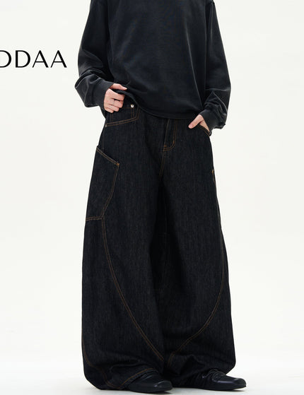 Blue Retro Baggy Wide Leg Jeans with Big Pockets - S / Black - Men’s Jeans