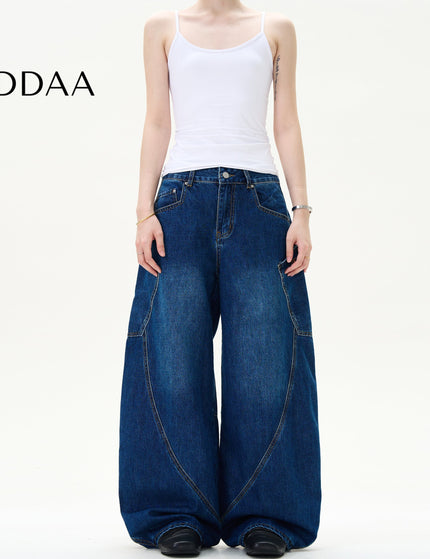Blue Retro Baggy Wide Leg Jeans with Big Pockets - S / Dark Blue - Men’s Jeans