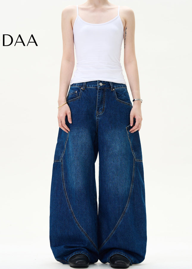 Blue Retro Baggy Wide Leg Jeans with Big Pockets - S / Dark Blue - Men’s Jeans