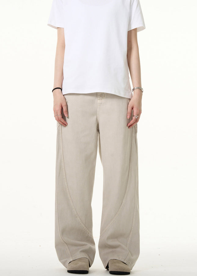 Blue Retro Curved Patchwork Loose Straight Jeans - Men’s Jeans