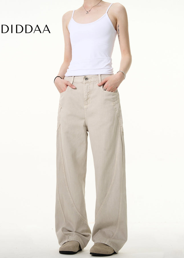 Blue Retro Curved Patchwork Loose Straight Jeans - Men’s Jeans