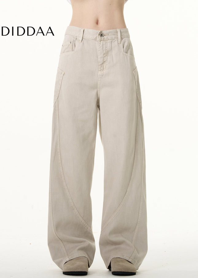 Blue Retro Curved Patchwork Loose Straight Jeans - Men’s Jeans