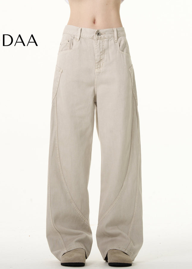 Blue Retro Curved Patchwork Loose Straight Jeans - XS / Khaki - Men’s Jeans