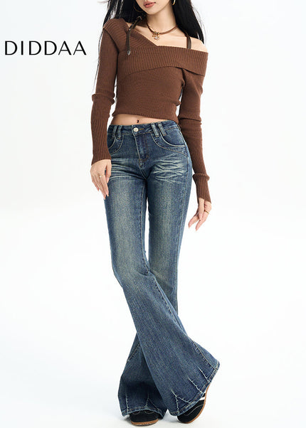 Blue Retro Distressed Bootcut Jeans Women’s Spring 2025 - Women’s Jeans