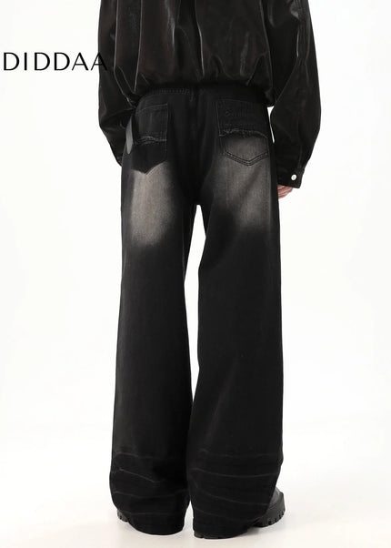 Blue Retro Distressed Drape Mop Straight Jeans - Men’s Jeans