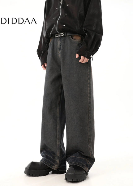 Blue Retro Distressed Drape Mop Straight Jeans - Men’s Jeans