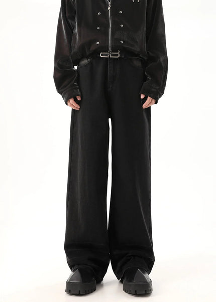 Blue Retro Distressed Drape Mop Straight Jeans - Men’s Jeans