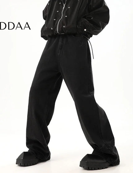 Blue Retro Distressed Drape Mop Straight Jeans - S / Black - Men’s Jeans