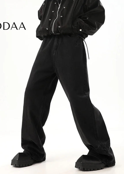 Blue Retro Distressed Drape Mop Straight Jeans - S / Black - Men’s Jeans