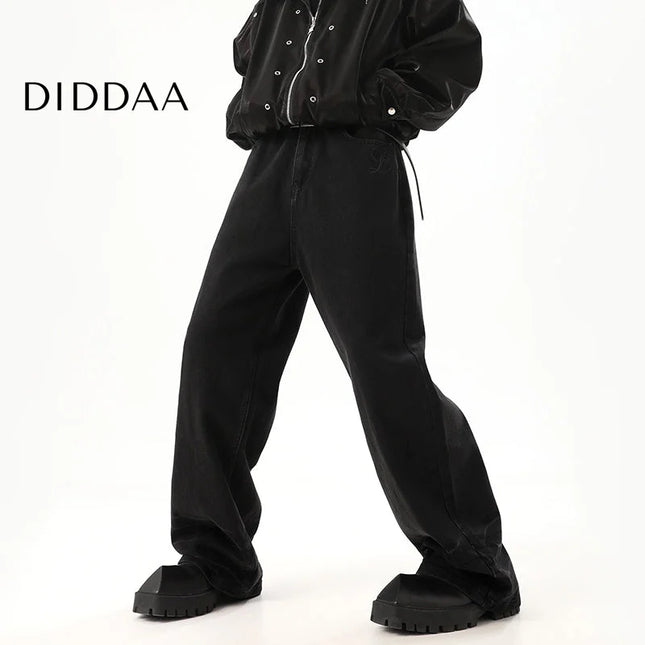 Blue Retro Distressed Drape Mop Straight Jeans - S / Black - Men’s Jeans