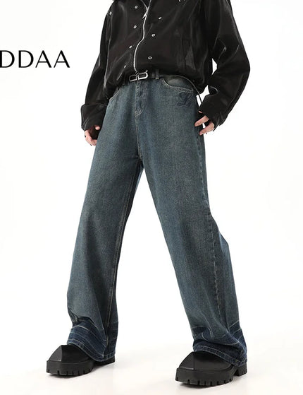 Blue Retro Distressed Drape Mop Straight Jeans - S / Blue - Men’s Jeans