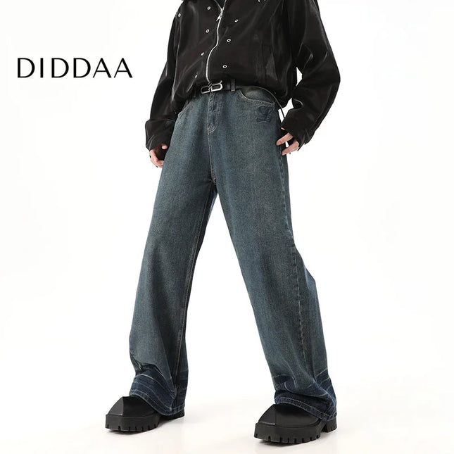 Blue Retro Distressed Drape Mop Straight Jeans - S / Blue - Men’s Jeans