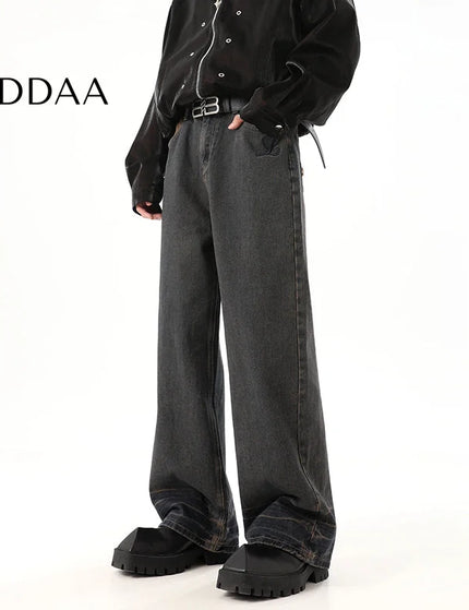 Blue Retro Distressed Drape Mop Straight Jeans - S / Vintage Blue - Men’s Jeans