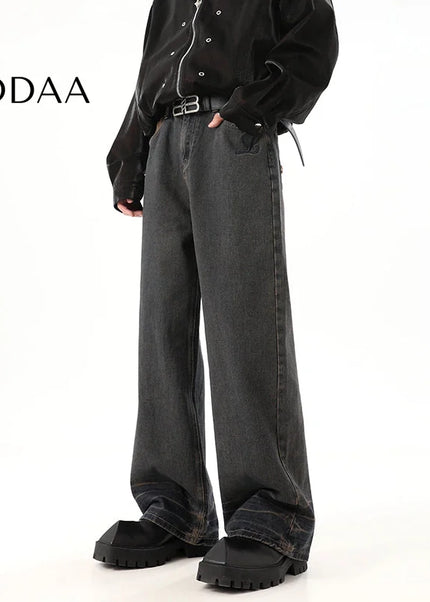 Blue Retro Distressed Drape Mop Straight Jeans - S / Vintage Blue - Men’s Jeans