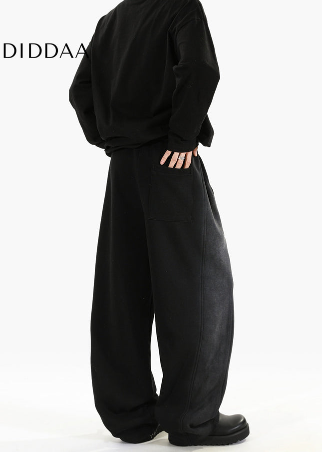 Blue Retro Distressed Loose Wide-leg Sweatpants - Unisex Sweatpants