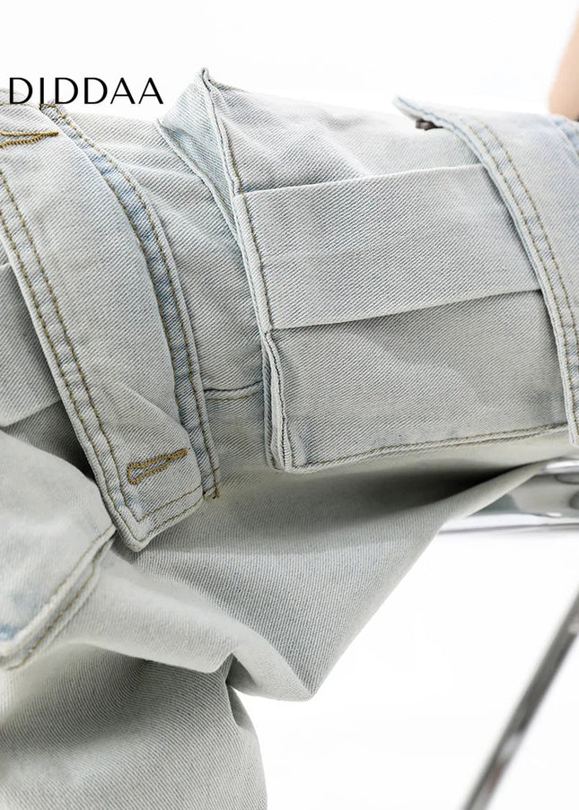 Blue Retro Distressed Multi-Pocket Cargo Jeans - Men’s Jeans