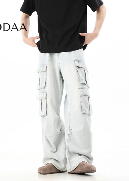 Blue Retro Distressed Multi-Pocket Cargo Jeans - S / Light Blue - Men’s Jeans