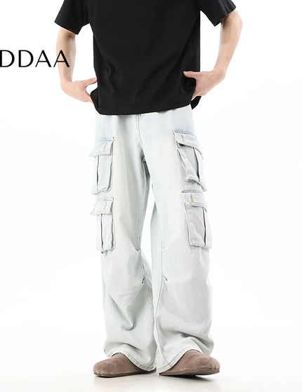 Blue Retro Distressed Multi-Pocket Cargo Jeans - S / Light Blue - Men’s Jeans
