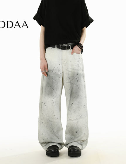 Blue Retro Distressed Straight-Leg Casual Jeans - S / White - Men’s Jeans
