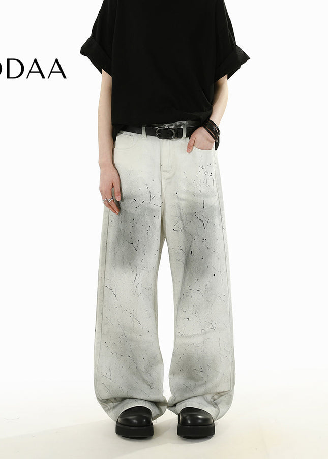 Blue Retro Distressed Straight-Leg Casual Jeans - S / White - Men’s Jeans