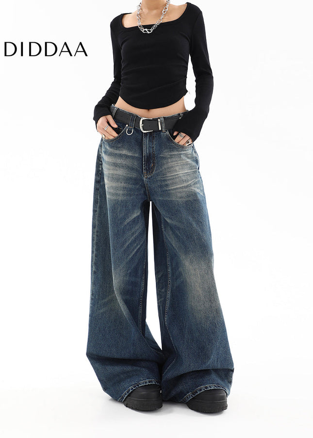 Blue Retro Distressed Wide-Leg Jeans Women’s 2025 - Women’s Jeans