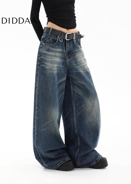 Blue Retro Distressed Wide-Leg Jeans Women’s 2025 - Women’s Jeans